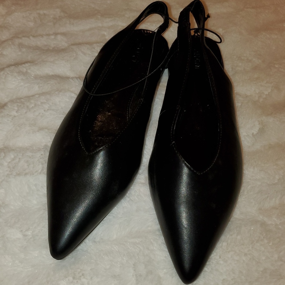 Black Pointed Toe Flats, Open Back
